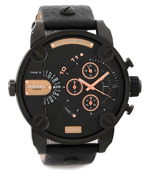 Diesel DZ7291 Little Daddy Chronograph Men's Watch – Black Dial & Black Leather Strap