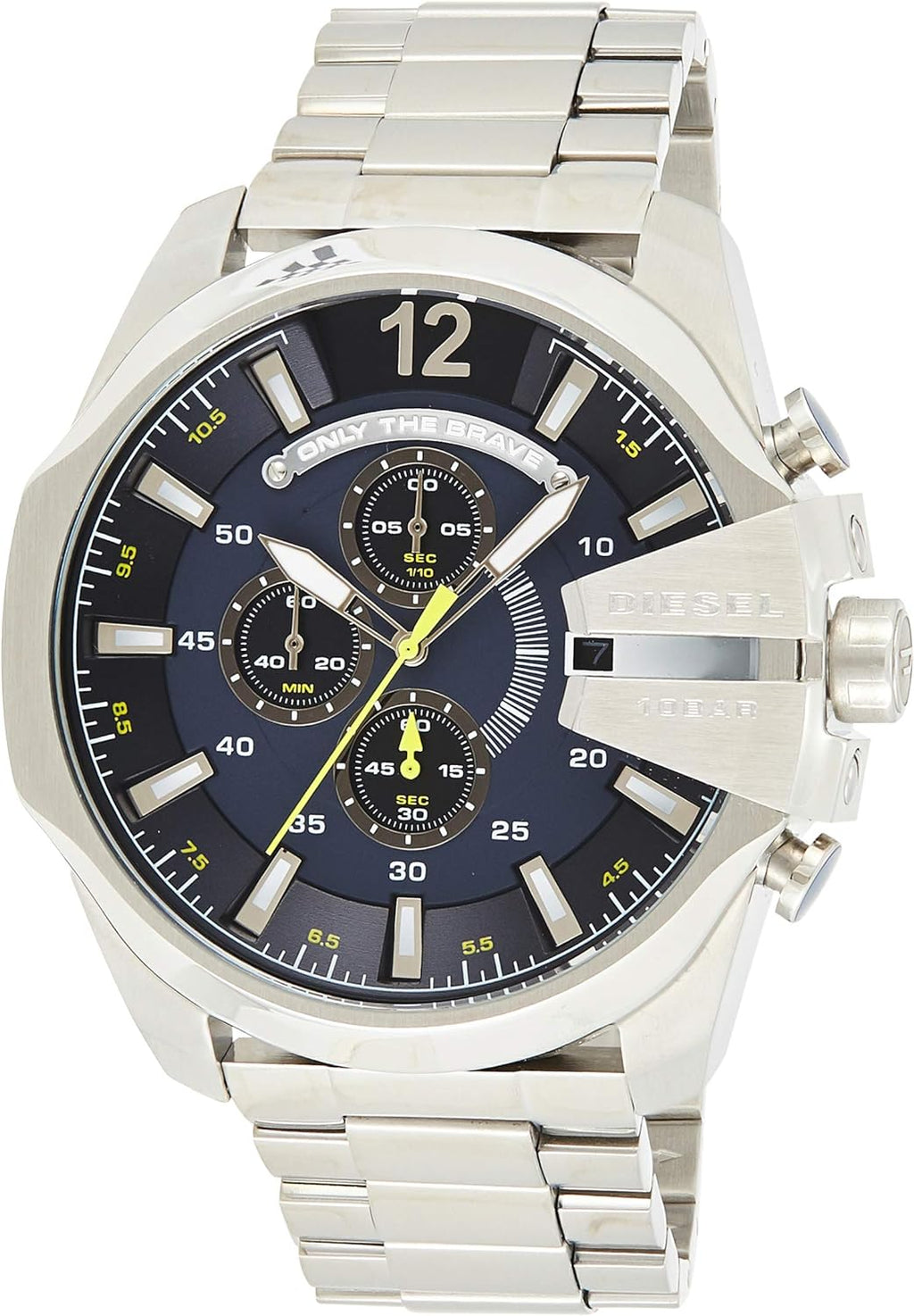 Diesel DZ4465 Mega Chief Chronograph Men's Watch – Blue Dial & Silver Stainless Steel Strap