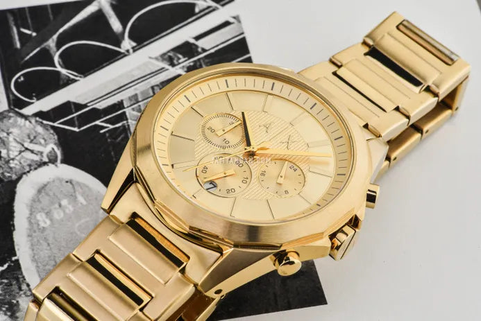 Armani Exchange Drexler AX2602 Men's Chronograph Watch – Gold Dial with Gold Stainless Steel Strap
