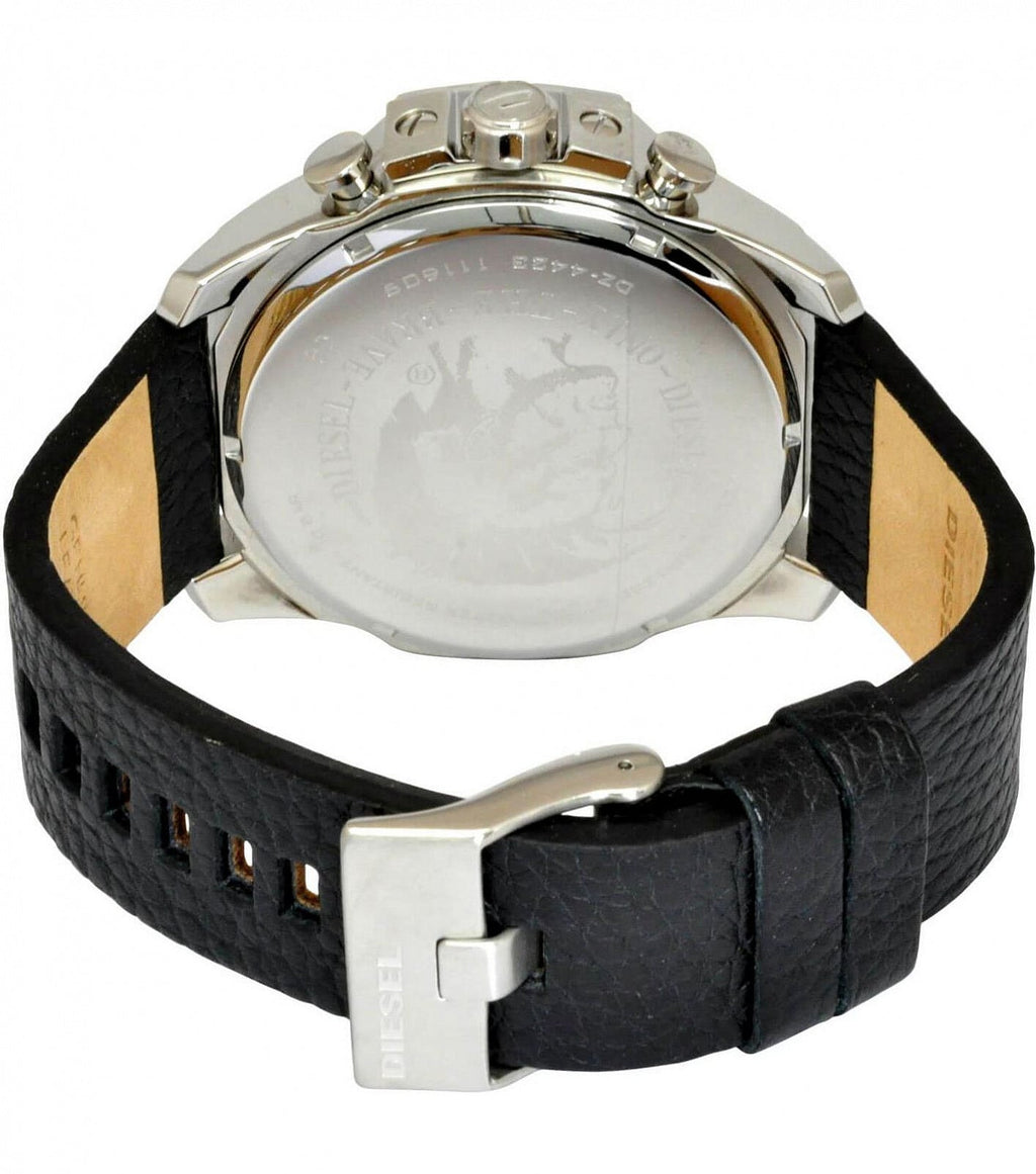 Diesel DZ4423 Mega Chief Chronograph Men's Watch – Blue Dial & Black Leather Strap