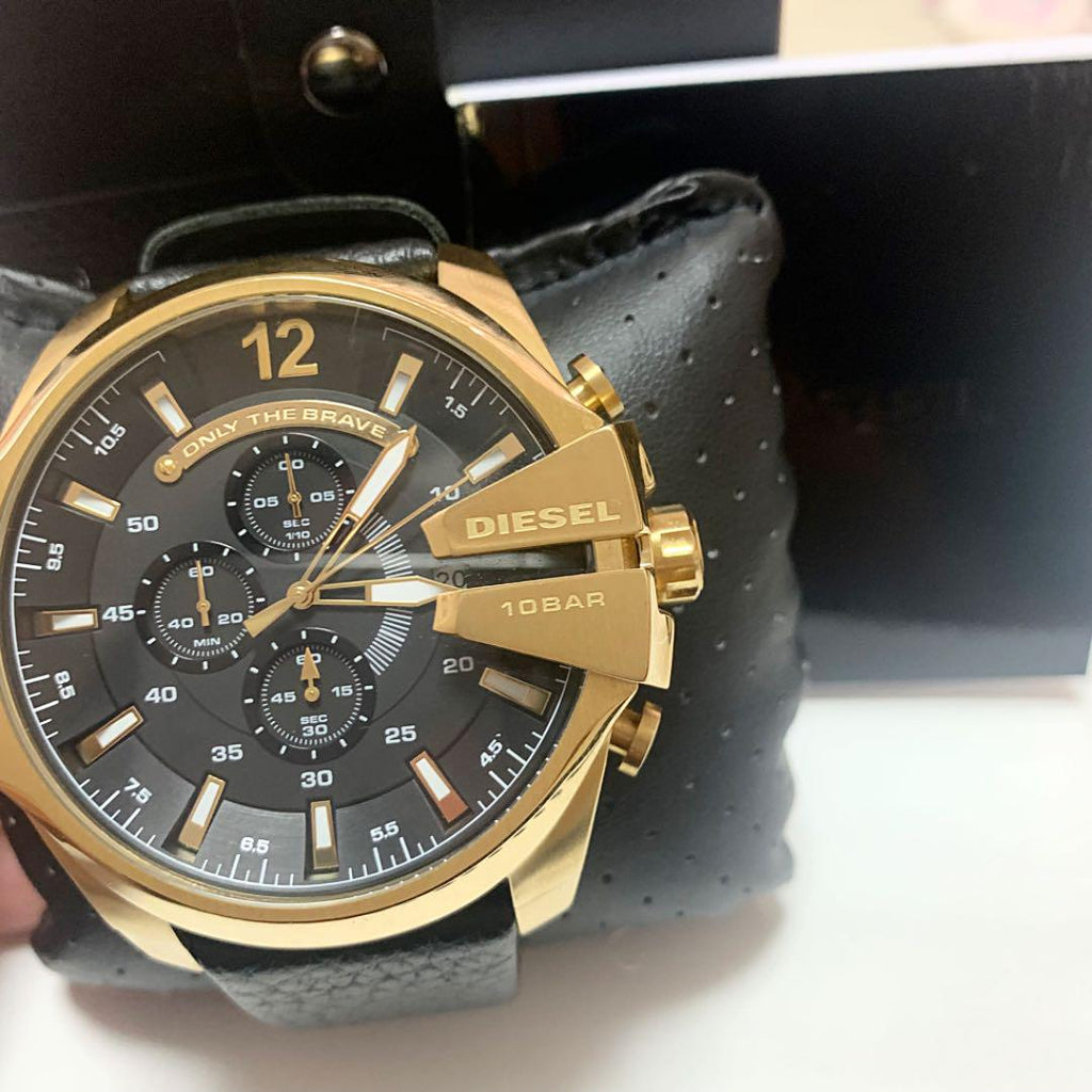 Diesel DZ4344 Mega Chief Chronograph Men's Watch – Black Dial & Black Leather Strap