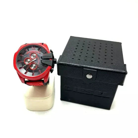 Diesel DZ4526 Mega Chief Chronograph Men's Watch – Black Dial & Red Rubber Strap
