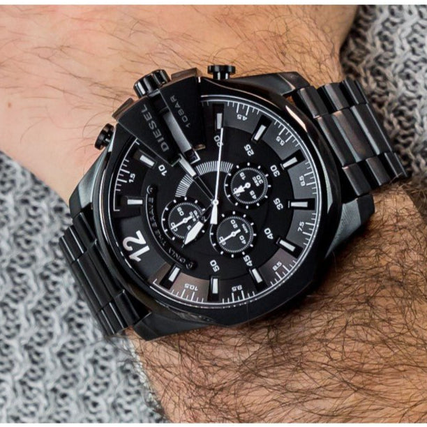 Diesel DZ4283 Mega Chief Chronograph Men's Watch – Black Dial & Black Steel Strap