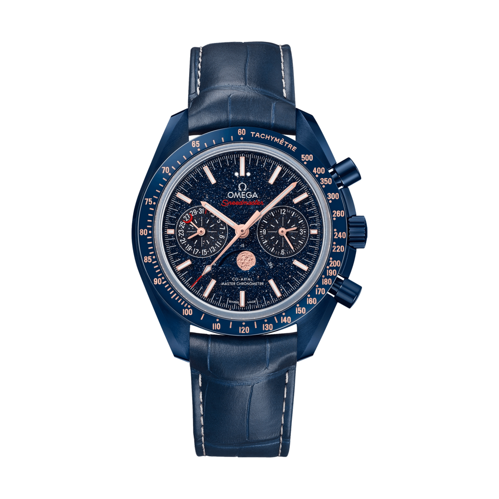 OMEGA Speedmaster Moonphase "Blue Side Of The Moon" Chronograph Ceramic 44.25mm - Blue on Leather Strap