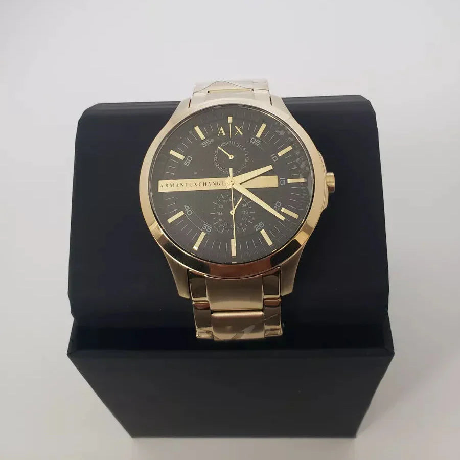 Armani Exchange Hampton AX2122 Men's Chronograph Watch – Black Dial with Gold Stainless Steel Strap